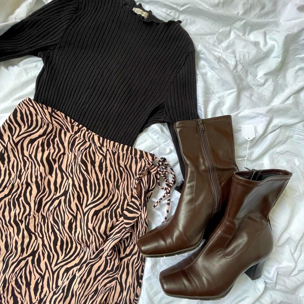 NEW! NWT Midi-length Neutral Animal-print Statement Wrap Skirt by Crescent